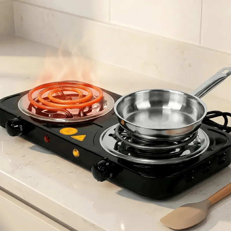 Fogão Cooktop 2 Bocas Elétrico 2000W Portátil para Camping e Cozinha 127V Aço Inoxidável 5 Níveis de Temperatura