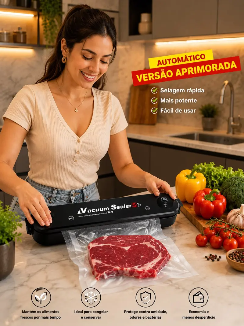 Seladora a Vácuo Doméstica Bivolt para Alimentos – Selagem Hermética