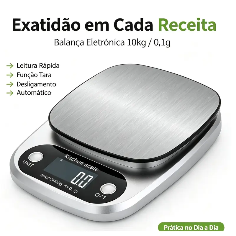Balança eletrônica alta precisão para cozinha 10 kg (10000g) tela LCD, excelente aliada na confeitaria e no preparo de pratos caseiros, realiza medições exatas de ingredientes, item prático e necessár